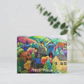 Carte Postale Aquarelle Village Sur La Colline Avec Maisons Colo (Debout devant)