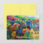 Carte Postale Aquarelle Village Sur La Colline Avec Maisons Colo (Devant / Derrière)