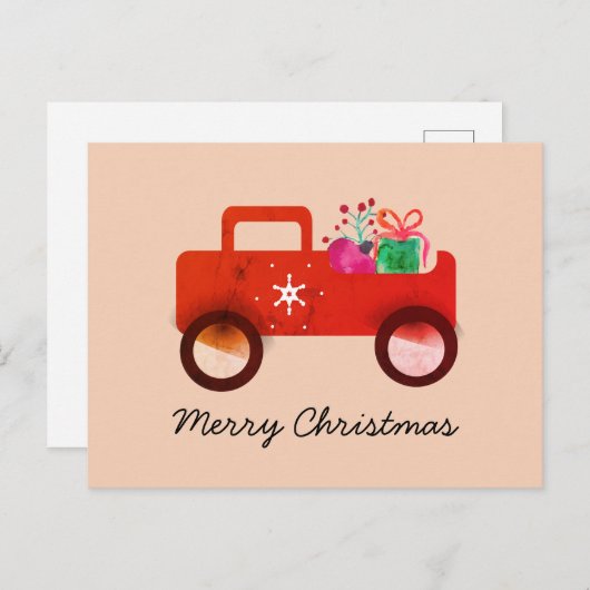 Carte Postale Aquarelle vintage Camion Cadeaux (Devant / Derrière)