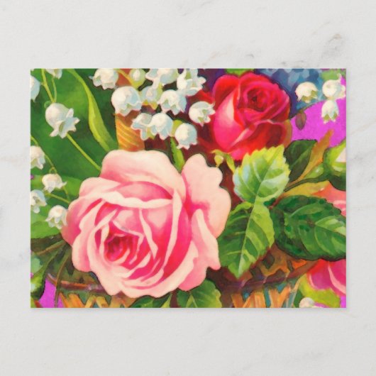 Carte Postale Aquarelle vintage de panier floral (Devant)