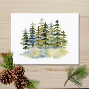 Carte Postale Aquarelle Vintage Foggy Green Pine Forest
