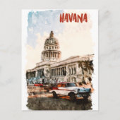 Carte Postale Aquarelle Vintage voyage Havana Cuba (Devant)