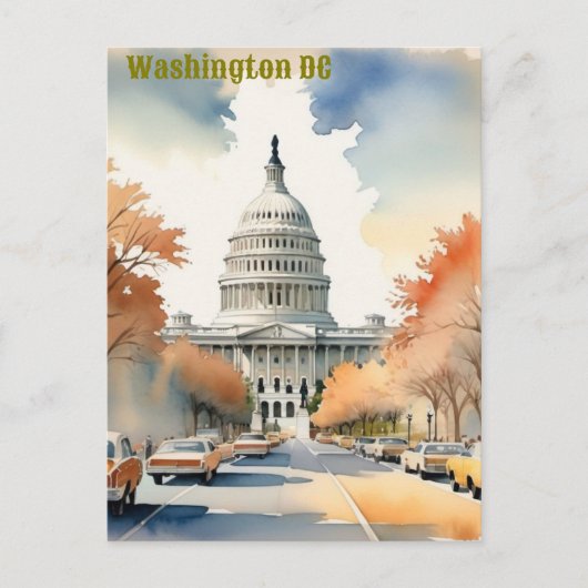 Carte Postale Aquarelle Vintage Washington DC (Devant)