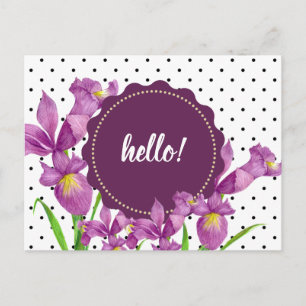 Carte Postale Aquarelle violet Iris Botanique Floral Art