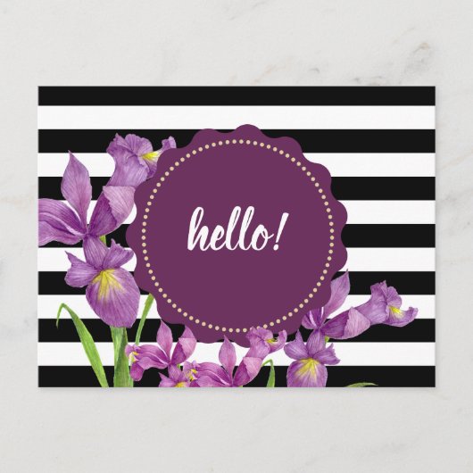 Carte Postale Aquarelle violet Iris Floral Noir Blancs (Devant)