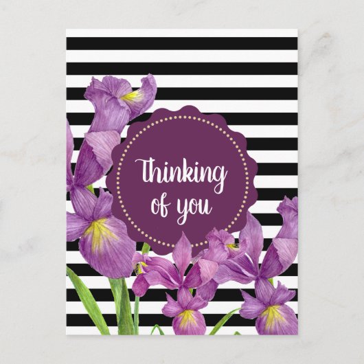 Carte Postale Aquarelle violet Iris noir blanc Motif (Devant)