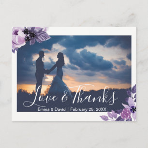 Carte Postale Aquarelle violet Mariage photo Merci