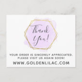 Carte Postale Aquarelle violet Merci et Geo doré moderne (Devant)