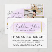 Carte Postale Aquarelle violet Merci et or 4 photos (Devant / Derrière)