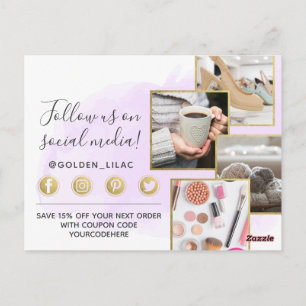 Carte Postale Aquarelle violet Merci et or 4 photos