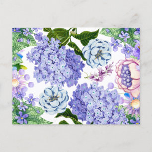 Carte Postale Aquarelle violet, rose et bleu Fleurs du jardin