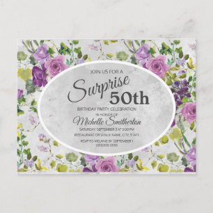 Carte Postale Aquarelle violette Floral et Feuille 50e anniversa