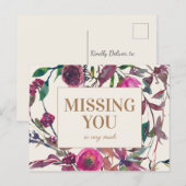 Carte Postale Aquarelle violette or floral vous manque (Devant / Derrière)