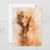 Carte Postale Aquarelle Vizsla (Devant / Derrière)