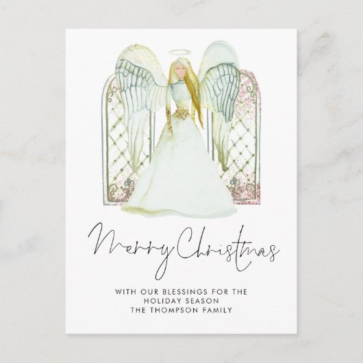 Carte Postale Aquarelle Whimsical Angel Joyeux Script de Noël (Devant)