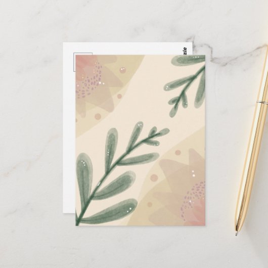 Carte Postale Aquarelle Whimsical Boho Feuilles botaniques (Devant/Arrière en situation)