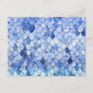 Carte Postale Aquarelle Wonky Ocean Blue Parties scintillant sir