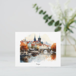 Carte postale aquarellée de la vieille Prague