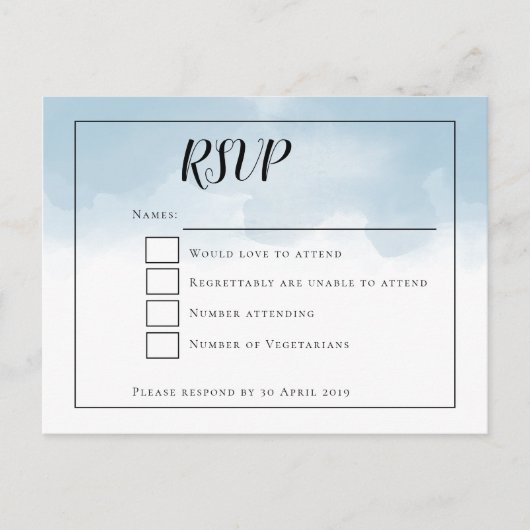 Carte Postale Aquarelles bleu clair Mariage de script RSVP (Devant)
