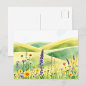 Carte Postale Aquarelles Fleurs sauvages et collines de prairie  (Devant / Derrière)
