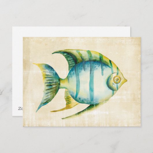Carte Postale Aquarium bleu et jaune Poisson (Devant / Derrière)