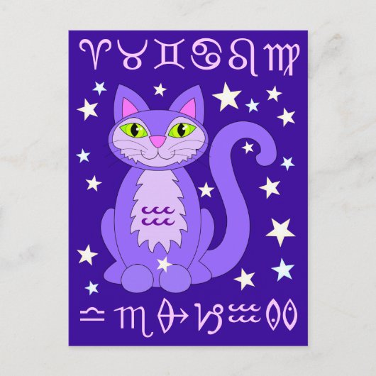 Carte Postale Aquarius Zodiac Chat Midnight Blue (Devant)