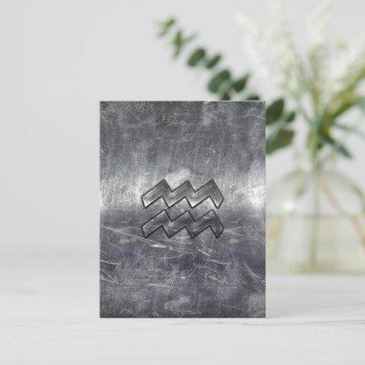 Carte Postale Aquarius Zodiac style acier argenté déprimé (Debout devant)