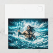 Carte Postale Aquarius Zodiac with Trident Warrior in Stormy Oce (Devant / Derrière)