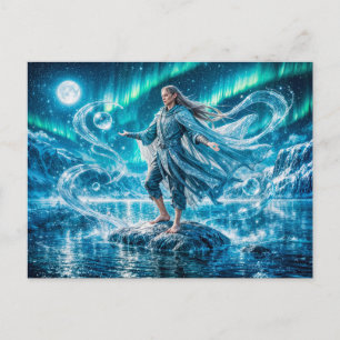 Carte Postale Aquarius Zodiaque avec Mage de l'Eau au Clair de L