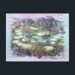 Carte Postale ** AR23 Monet Lily Pads Pond Ancien Or écriture ma<br><div class="desc">POSTCARD POST CARD ) Classic Monet avec Old faux Gold Handwriting et un arrière - plan Rainbow Pastel subtil. L'arrière - plan est de couleur pastel douce et arc-en-ciel. Les Monet Lilies / Lotus sont bleu turquoise. Élégante Élégante Femme Romantique Éphémère Florale Peinture Artistique Unique Créatif Moderne et Romantique Vintage...</div>