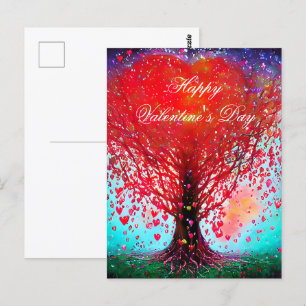 Carte Postale Arbre à coeurs tombants valentin