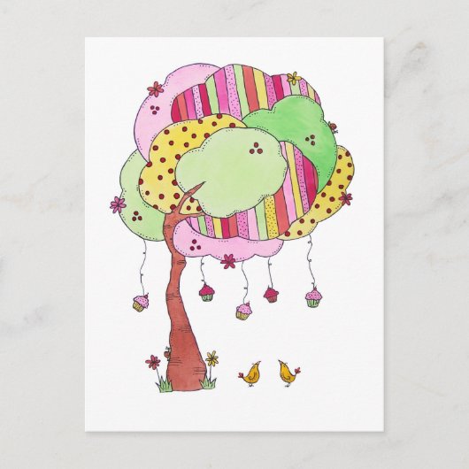 Carte Postale Arbre à cupcake de Whimsical avec Aquarelle d'oise (Devant)