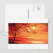 Carte Postale Arbre Abstrait et coucher de soleil rouge (Devant / Derrière)