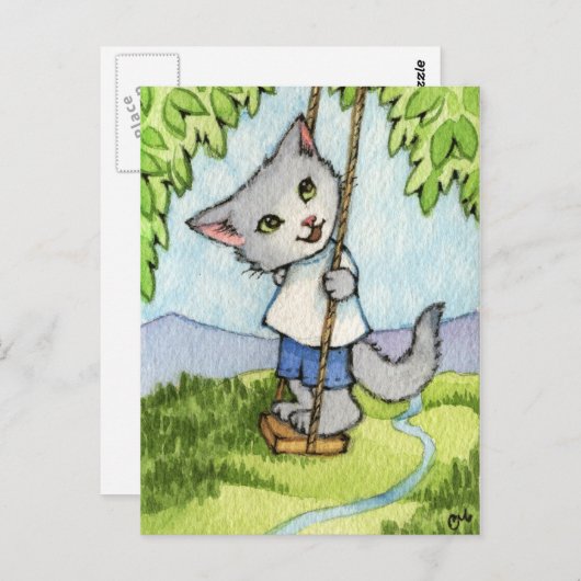 Carte Postale Arbre - Belle Chat Art (Devant / Derrière)