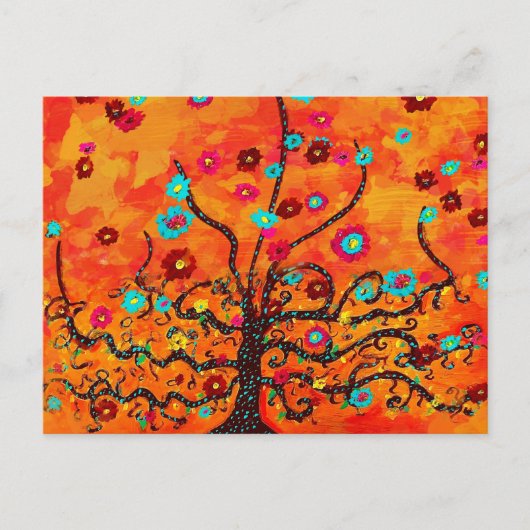 Carte Postale Arbre Brown De Vie Avec Fleurs Et Boho De Couleur (Devant)