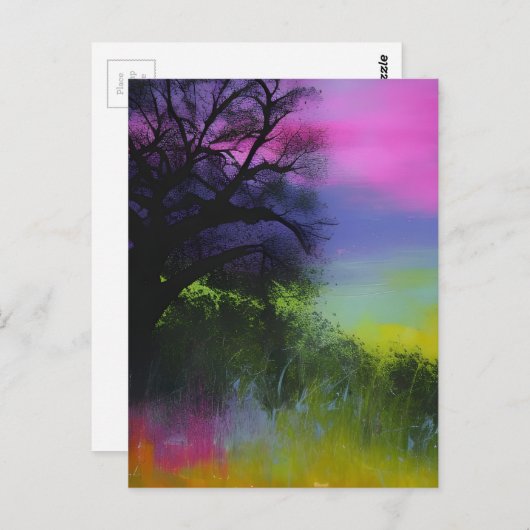 Carte Postale Arbre coloré Abstrait (Devant / Derrière)