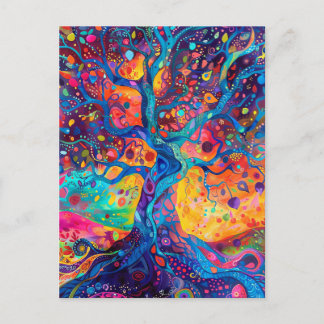 Carte Postale Arbre coloré de la vie Arc-en-ciel Sérénité Nature