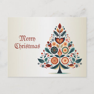 Carte Postale Arbre coloré de Noël Art populaire scandinave