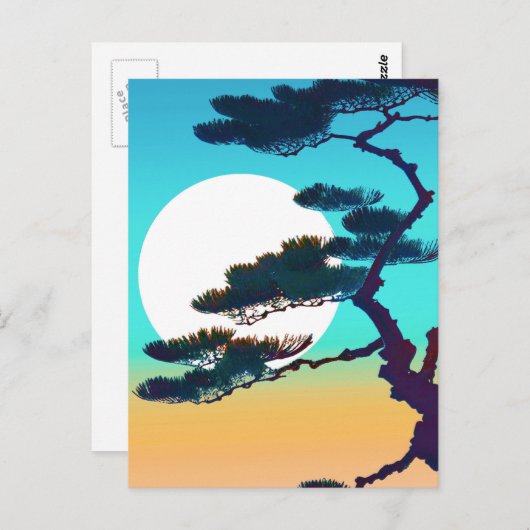 Carte Postale Arbre Cypress et Pleine lune (Devant / Derrière)