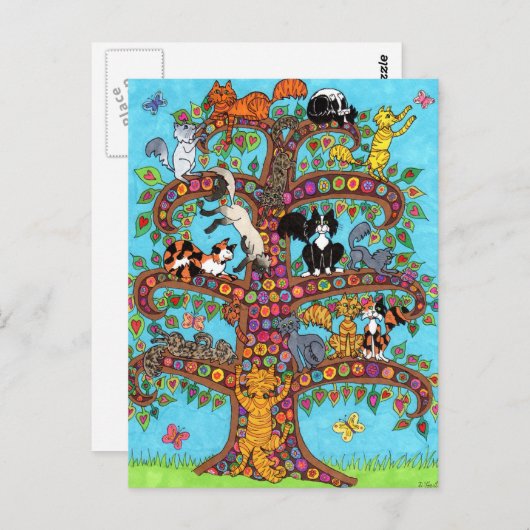 Carte Postale Arbre de chat de la vie 2 (Devant / Derrière)