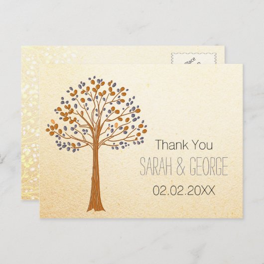 Carte Postale arbre de chute, Merci Mariage de automne rustique (Devant / Derrière)