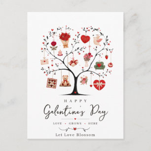 Carte Postale Arbre de cœur à l'aquarelle Galentine 
