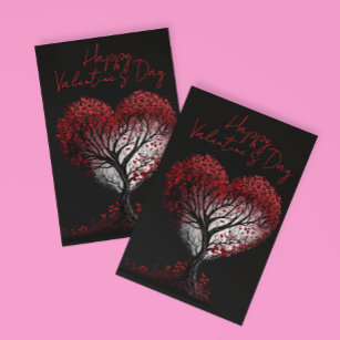 Carte Postale Arbre de coeur rouge Heureuse Sainte-Valentin