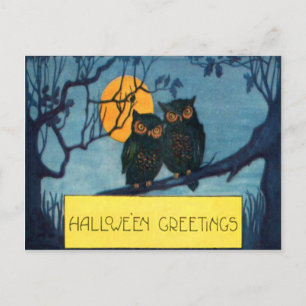 Carte Postale Arbre de Hibou Nuit Pleine Lune Halloween