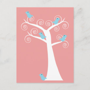 Carte Postale Arbre de la nature fantaisiste des oiseaux bleus