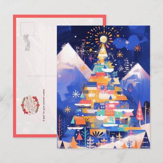 Carte Postale Arbre de Noël Abstrait Coloré (Devant / Derrière)