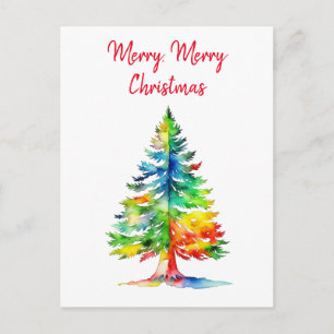 Carte Postale Arbre de Noël aquarelle Joyeux Noël