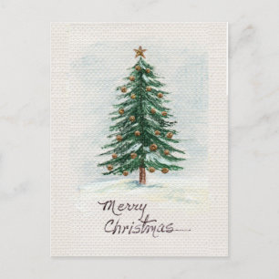 Carte Postale Arbre de Noël au style aquarelle ancienne dans la