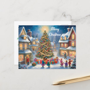 Carte Postale Arbre de Noël avec cadeaux et enfants Festif