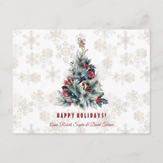 Carte Postale Arbre de Noël Berries voeux de vacances Monogramme (Devant)